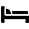 Icône minimaliste stylisée en noir et blanc représentant un lit d'hôtel ou une chambre, avec une tête de lit et un matelas dessiné.